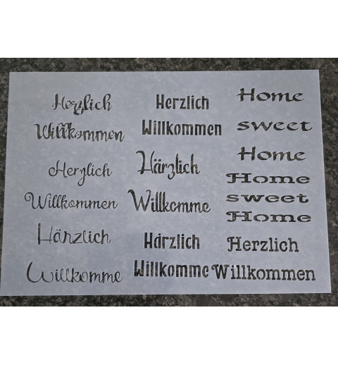 Schablone " Herzlich Willkommen, Home sweet Home "