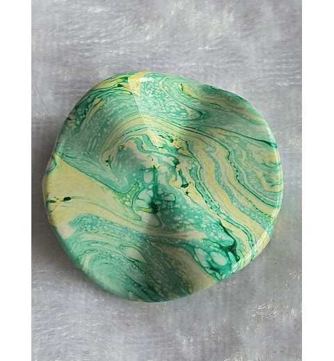 Kunststoff Perle rund-flach-gewellt mint/gelb