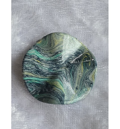 Kunststoff Perle rund-flach-gewellt petrol/gelb/mint