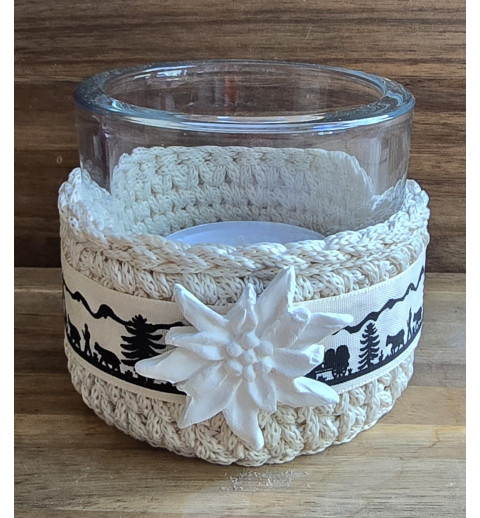 Teelicht Glas creme/Alpaufzug