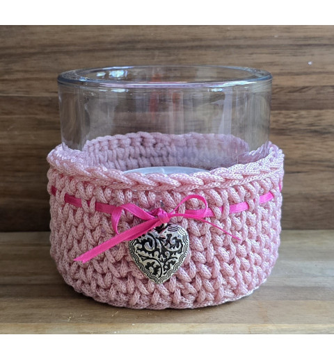 Teelicht Glas rosa/Herz