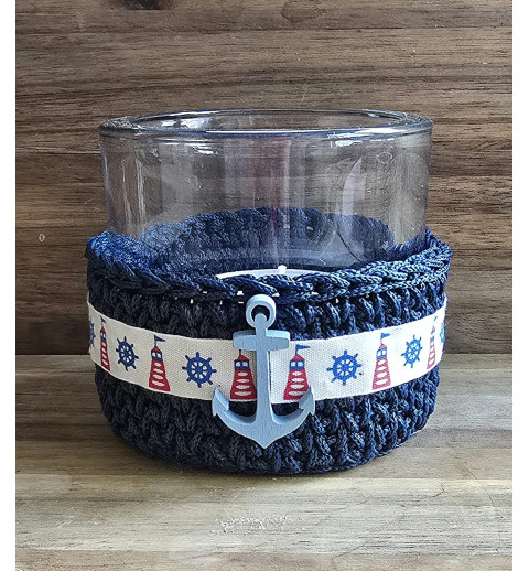 Teelicht Glas dunkelblau/Anker