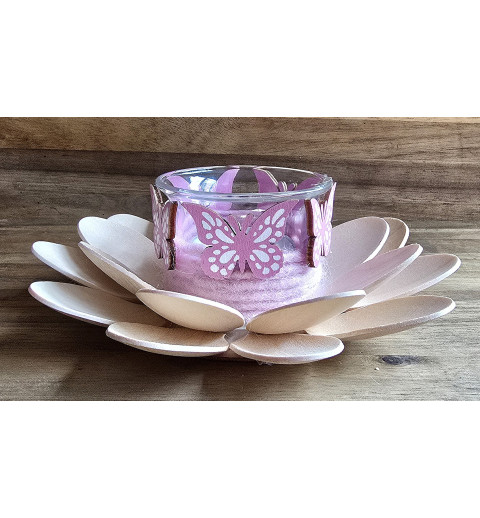 Holzlöffel Teelicht klein Schmetterlinge/rosa