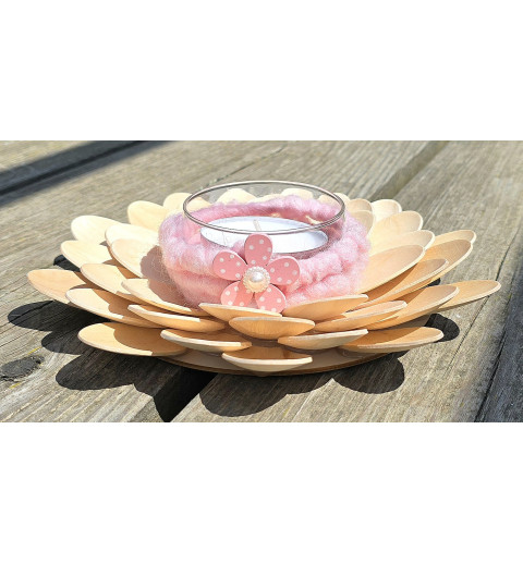 Holzlöffel Teelicht mittel Blume/rosa