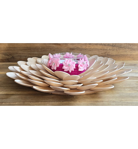 Holzlöffel Teelicht gross Blumen/pink