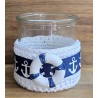 Teelicht Glas Rettungsring/weiss-dunkelblau