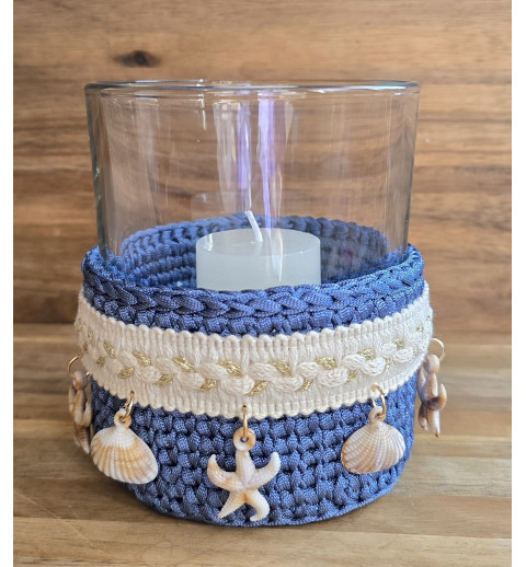 Teelicht Glas Muscheln/blau-creme