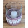 Teelicht Glas Spitzenblumen/mauve-weiss