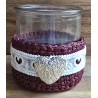 Teelicht Glas Herz silber/bordeaux-weiss