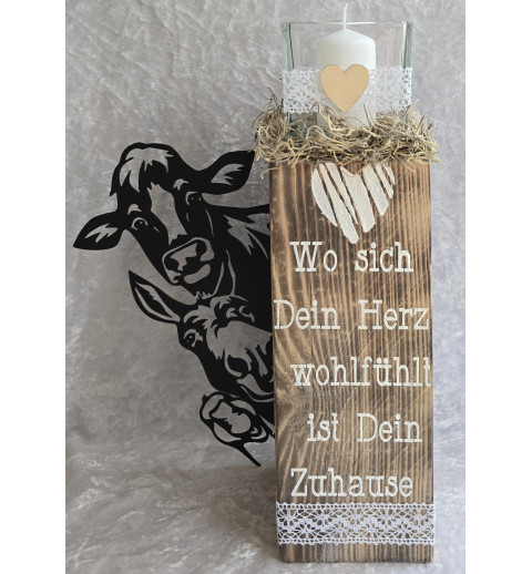 Holzklotz Teelicht Kuh/Esel/Gans