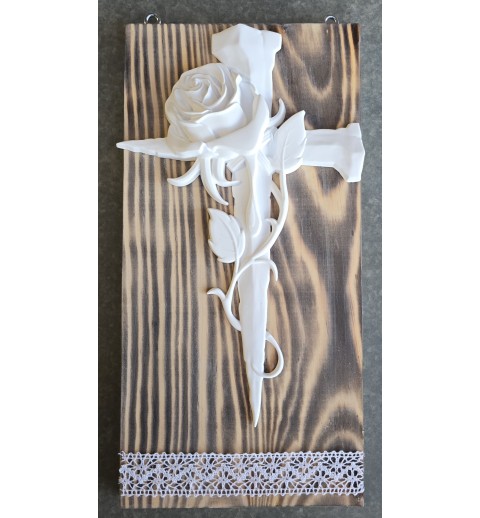 Schild mit Kreuz Rose geflammt