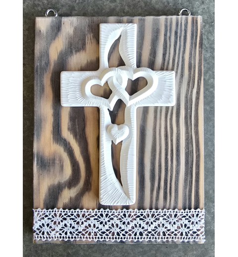 Schild mit Kreuz Herzen geflammt