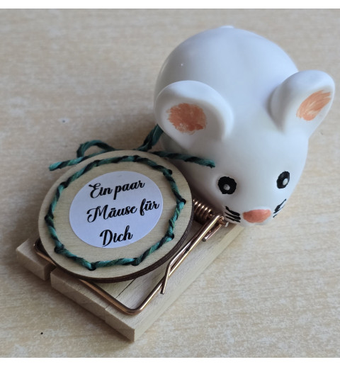 Maus mit Mausefalle für Geldgeschenk grün