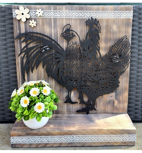 Schild stehend mit LEDs Hahn und Henne