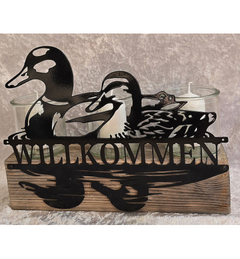 Teelicht Balken Willkommen/Enten