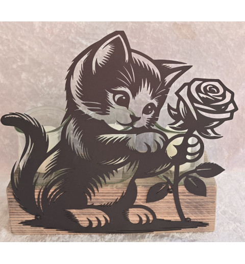 Teelicht Balken Katze/Rose