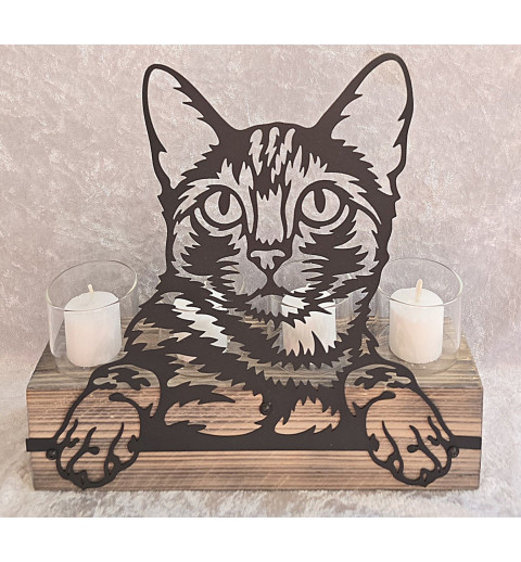 Teelicht Balken Katzen Kopf