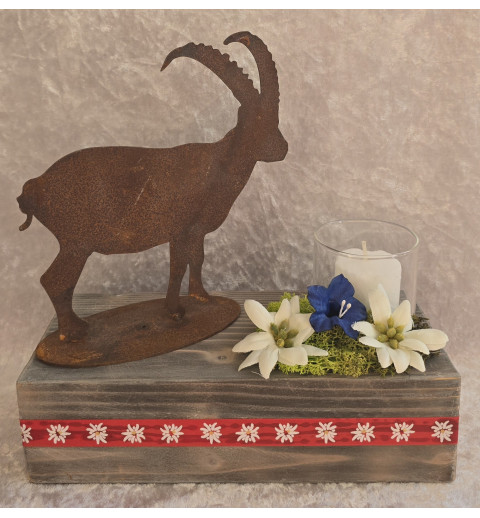 Teelicht Balken Steinbock/Edelweiss