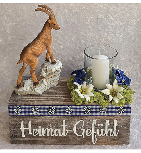 Teelicht Balken "Heimat Gefühl"/Steinbock