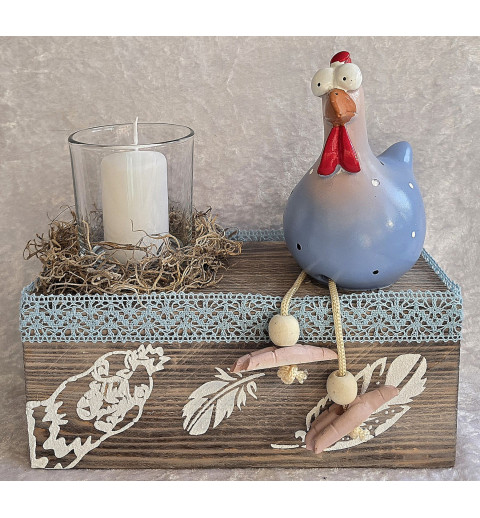 Teelicht Balken Huhn/blau