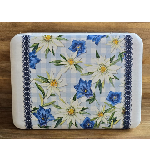 Alu Dose Edelweiss und Enzian/blau kariert