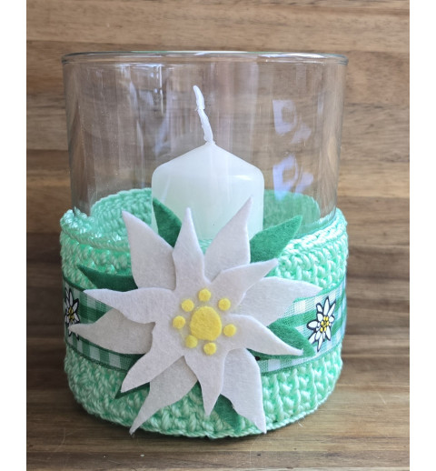 Teelicht Glas hellgrün/Edelweiss