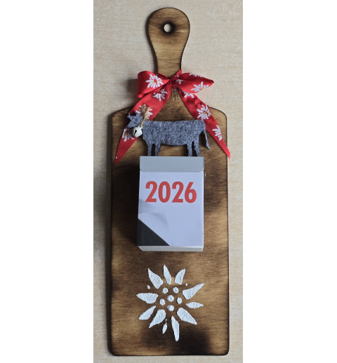 Kalender 2026 auf Brettchen Edelweiss rot