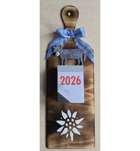 Kalender 2026 auf Brettchen Edelweiss hellblau 2