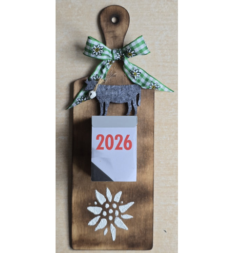 Kalender 2026 auf Brettchen Edelweiss grün