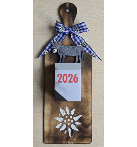 Kalender 2026 auf Brettchen Edelweiss blau
