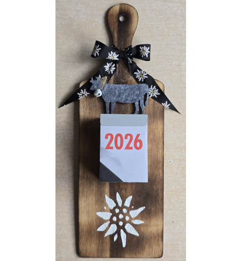 Kalender 2026 auf Brettchen Edelweiss schwarz