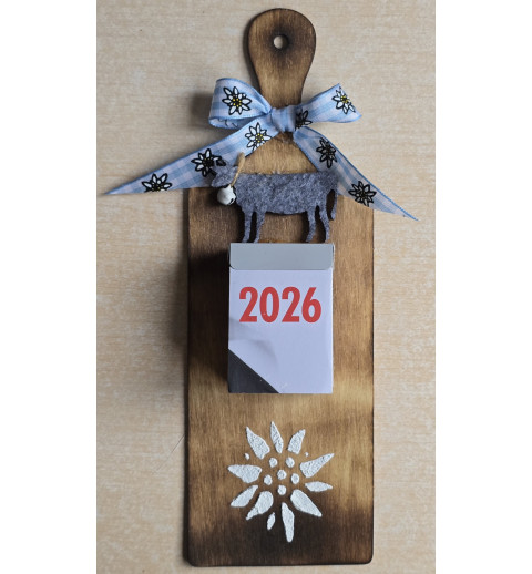 Kalender 2026 auf Brettchen Edelweiss hellblau