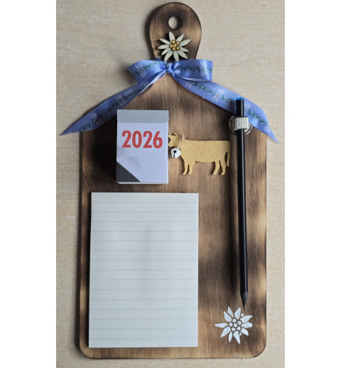 Brettchen mit Notizblock/Kalender 2026 und Bleistift hellblau 1
