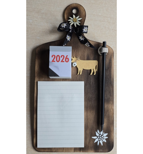Brettchen mit Notizblock/Kalender 2026 und Bleistift schwarz