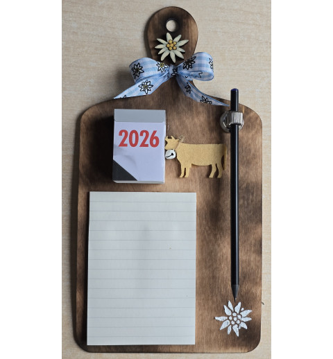Brettchen mit Notizblock/Kalender 2026 und Bleistift hellblau 2