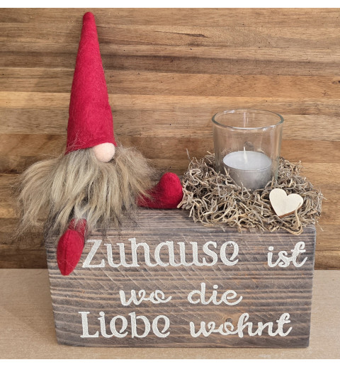 Teelicht Balken "Zuhause..... " /Wichtel rot