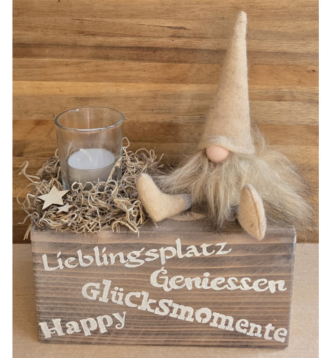 Teelicht Balken "Lieblingsplatz" /Wichtel beige