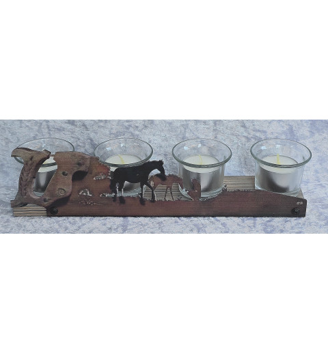 Teelicht Balken Metall Motiv Pferde/rosteffekt