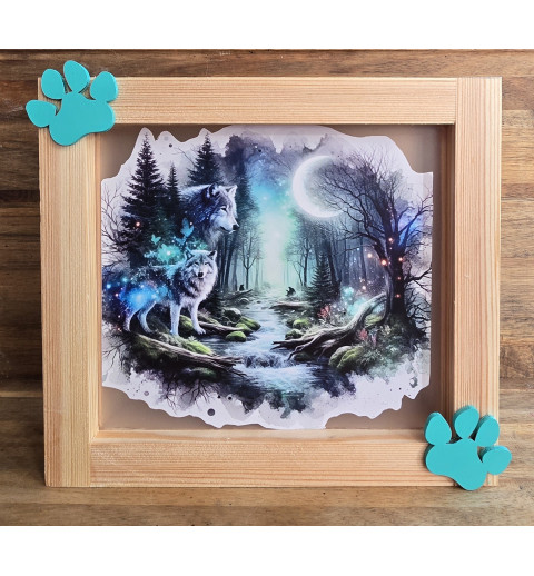 LED Lichterbox Wolfmotiv/hellgrün - natur