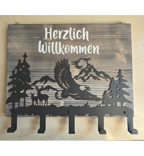 Garderobe Adler/Hirsche "Herzlich Willkommen"