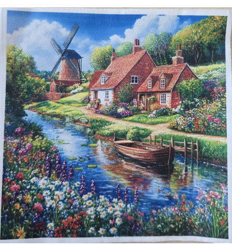 Serviette Blumenwiese/Fluss/Windmühle