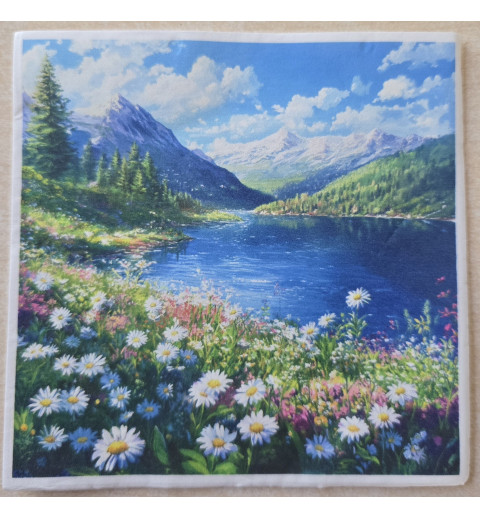 Serviette Blumenwiese/Berge/See