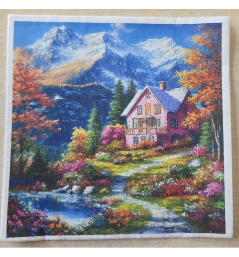 Serviette Blumen/Berge/Haus