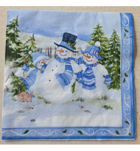 Serviette Schneemann Familie blau