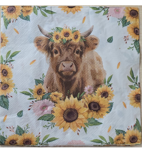 Serviette Hochlandrind/Sonnenblumen