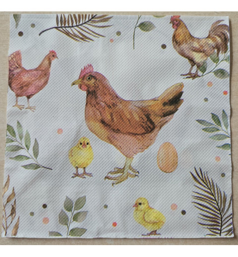 Serviette Henne/Küken/Stall