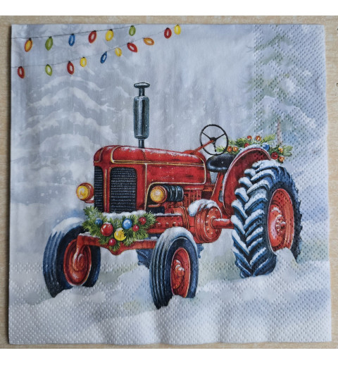 Serviette Weihnachts Traktor rot und grün