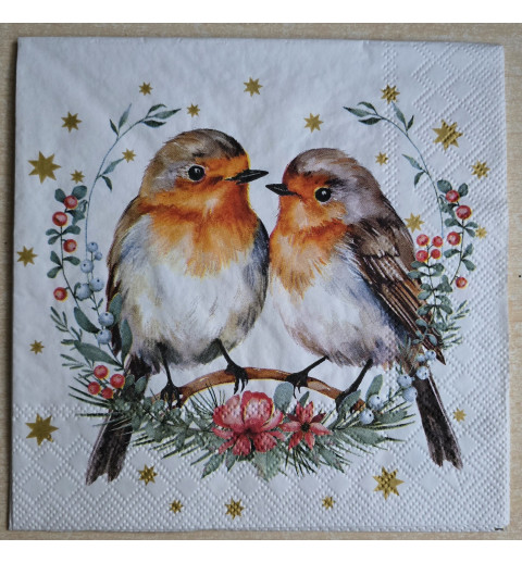 Serviette Zwei Rotkehlchen