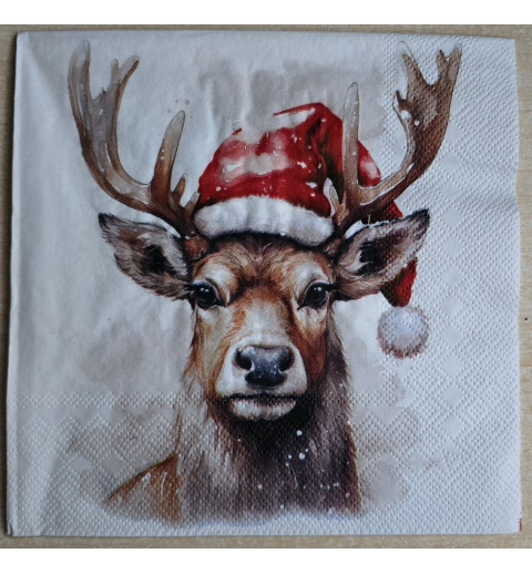 Serviette Hirsch mit Weihnachtsmüze