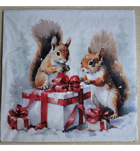 Serviette Zwei Eichhörnchen/Geschenke
